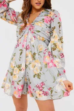 Floral Balloon Sleeve Ruched Bodice Playsuit