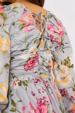 Floral Balloon Sleeve Ruched Bodice Playsuit