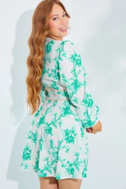 Floral Broderie Trim Mini Skater Dress
