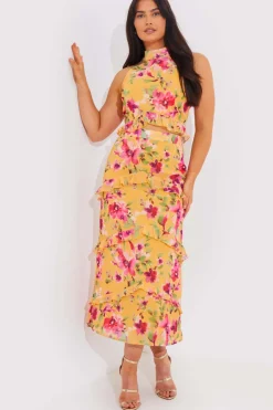 Floral Chiffon Halter Co-Ord Crop Top