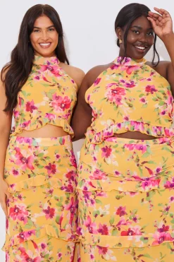 Floral Chiffon Halter Co-Ord Crop Top
