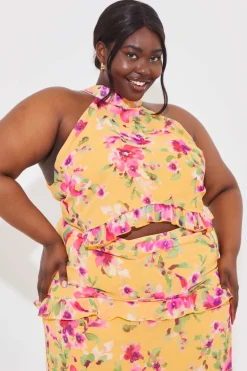 Floral Chiffon Halter Co-Ord Crop Top