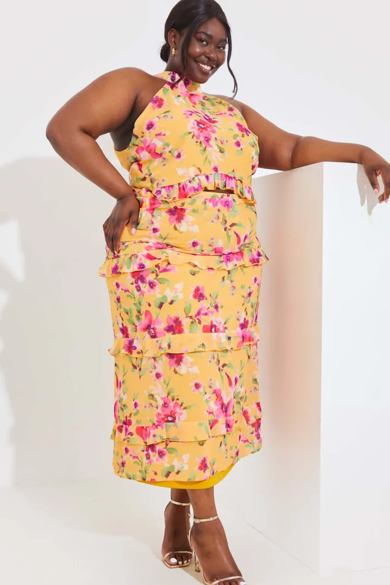 Floral Chiffon Halter Co-Ord Crop Top