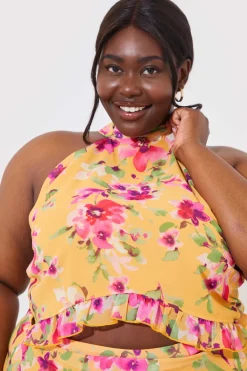 Floral Chiffon Halter Co-Ord Crop Top