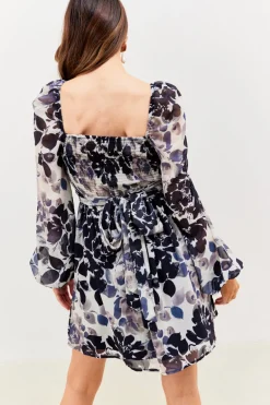 Floral Chiffon Wrap Sweetheart Mini Skater Dress