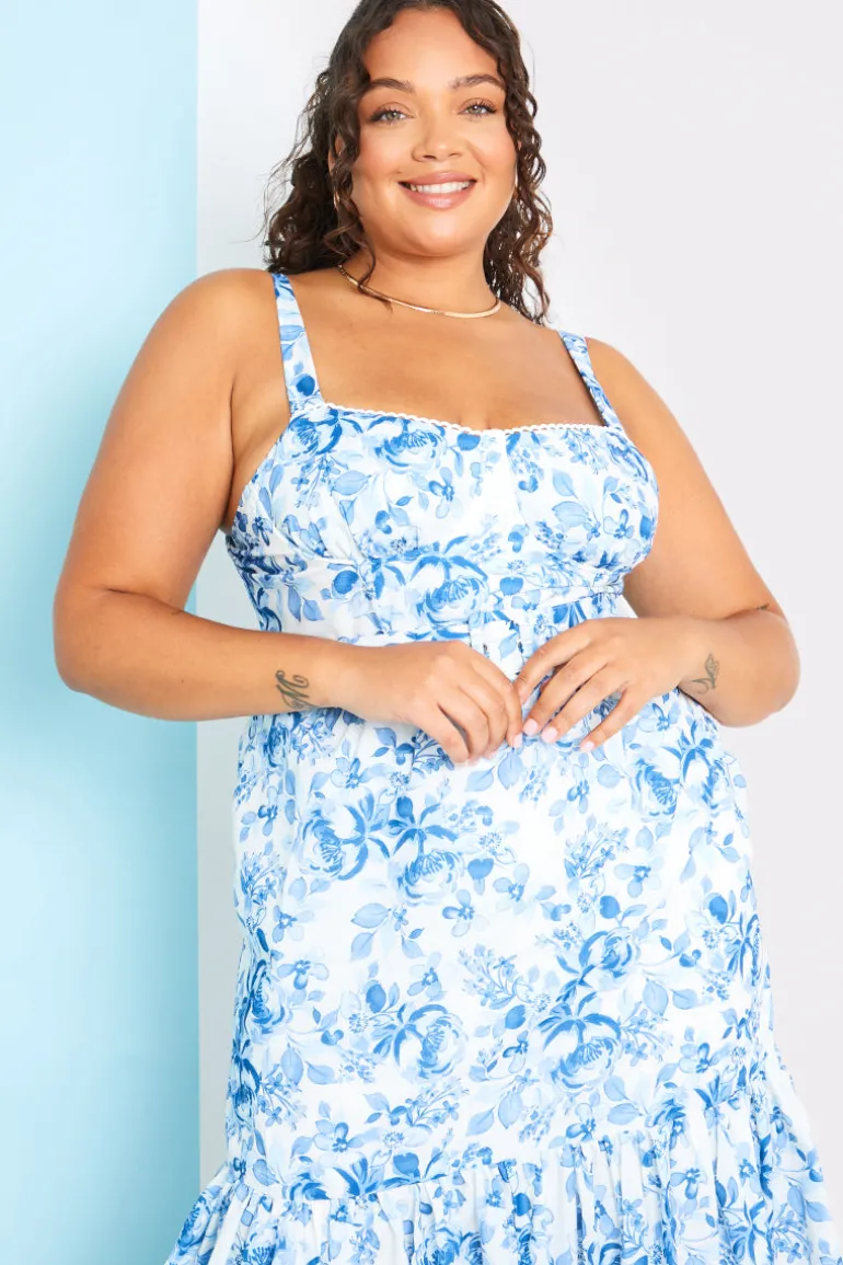Floral Corset Detail Midaxi Dress