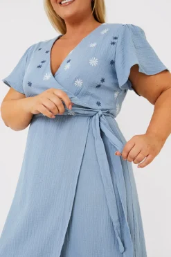 Floral Embroidered Wrap Midi Dress