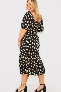Floral Plunge Short Sleeve Midi Dress
