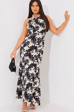 Floral Print Cowl Neck Maxi Dress