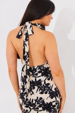 Floral Print Cowl Neck Maxi Dress