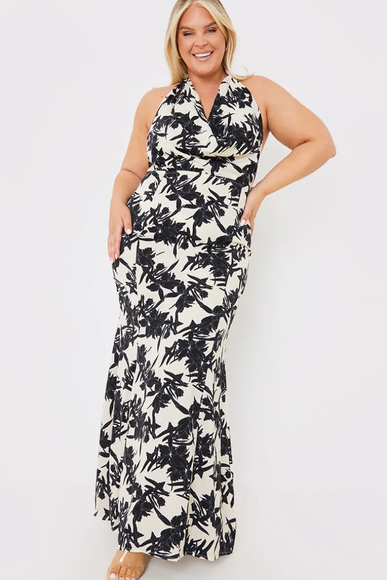 Floral Print Cowl Neck Maxi Dress