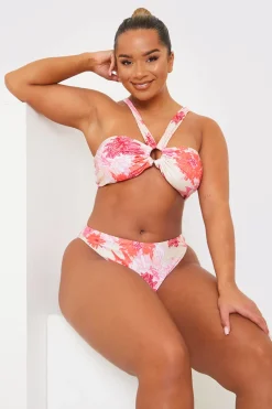 Floral Print Multiway Strap Ring Detail Bikini Top