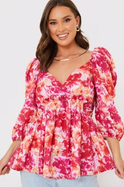 Floral Print Puff Sleeve Blouse