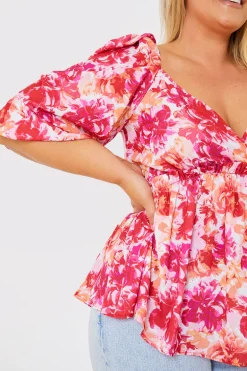 Floral Print Puff Sleeve Blouse
