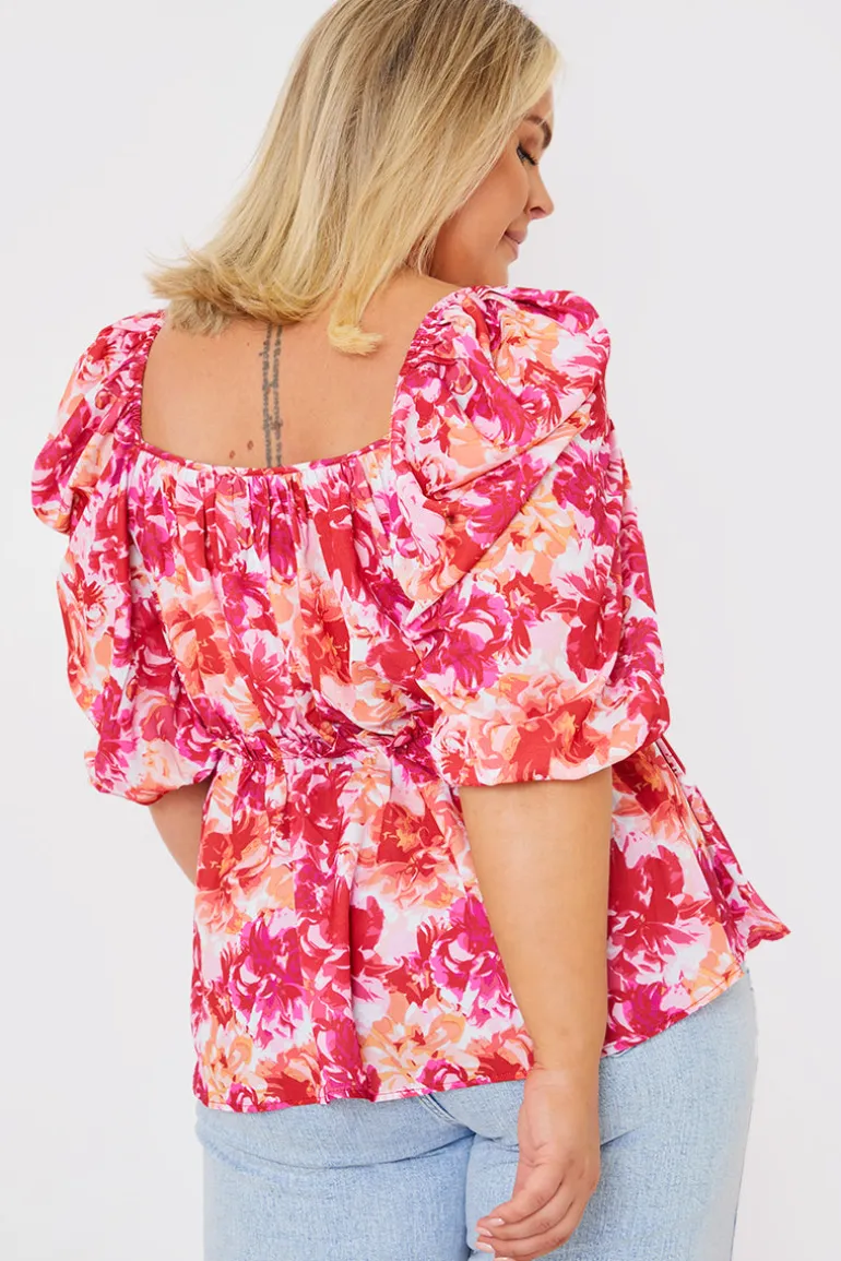 Floral Print Puff Sleeve Blouse
