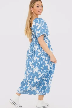 Floral Print Puff Sleeve Sweetheart Midi Dress