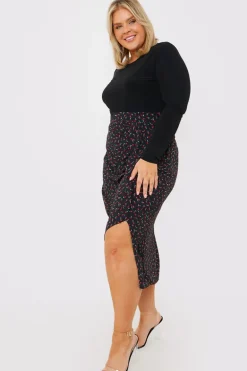 Floral Print Ruched Midi Skirt