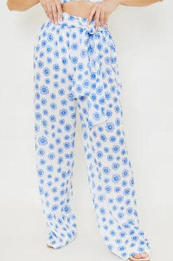 Floral Print Tie Detail Wide Leg Trousers