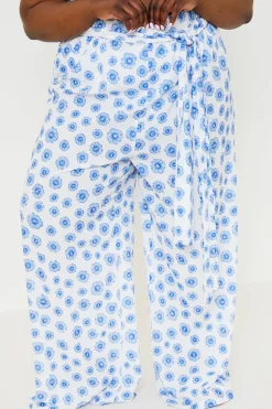 Floral Print Tie Detail Wide Leg Trousers