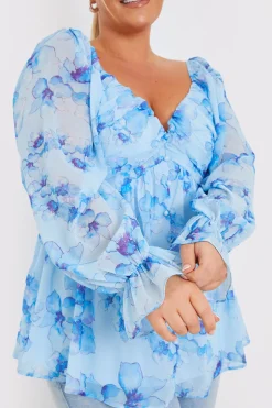 FLORAL RUCHED BUST SMOCK TOP