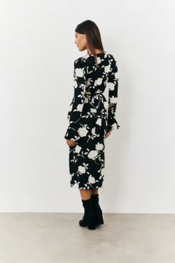 Floral Tie Wrap Detail Midi Dress