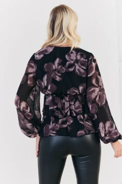 Floral V Neck Frill Detail Blouse