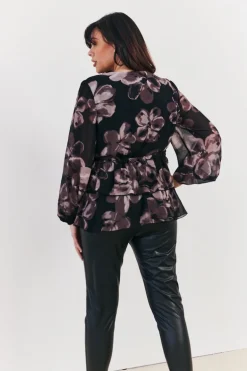 Floral V Neck Frill Detail Blouse