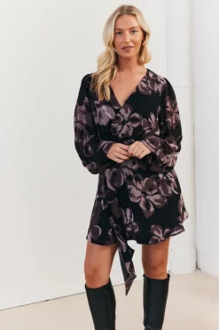 Floral Wrap Front Detail Skater Dress