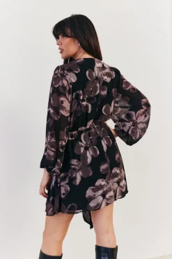 Floral Wrap Front Detail Skater Dress