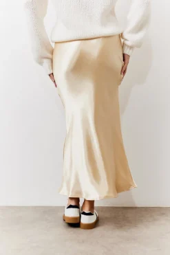 Gold Satin Midi Skirt