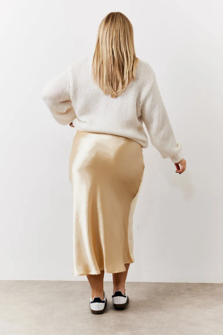 Gold Satin Midi Skirt