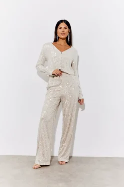 Gold Sequin Wide Leg Trouser