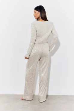 Gold Sequin Wide Leg Trouser