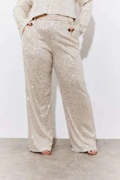 Gold Sequin Wide Leg Trouser