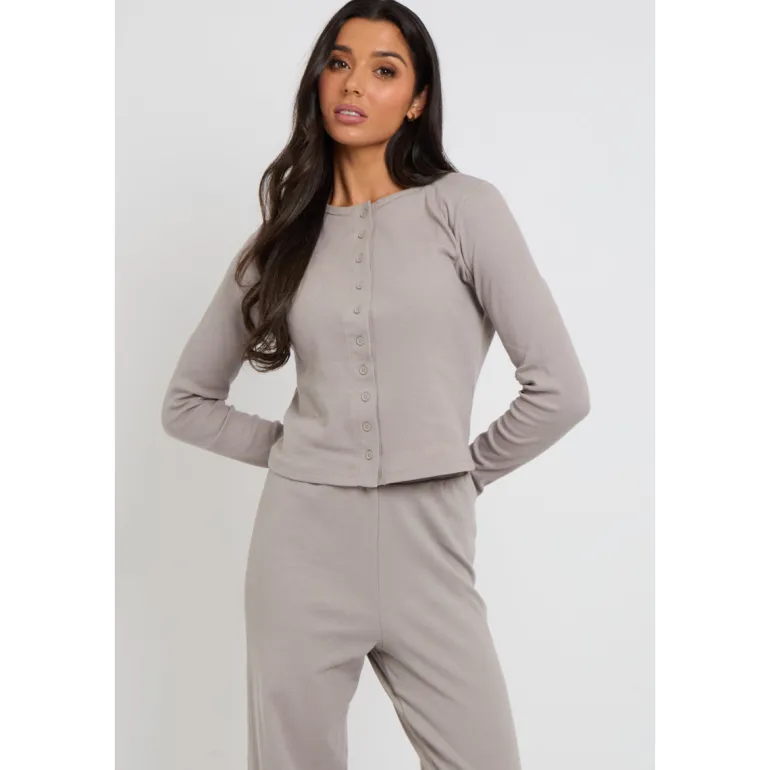 Grey Long Sleeved Button Front Top