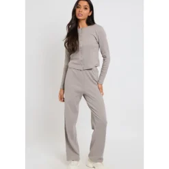 Grey Long Sleeved Button Front Top