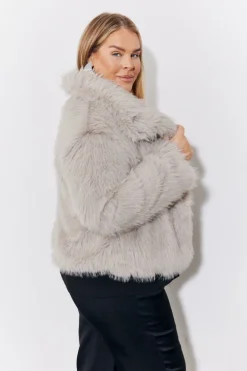 Grey Oversized Collared Faux Fur Coat
