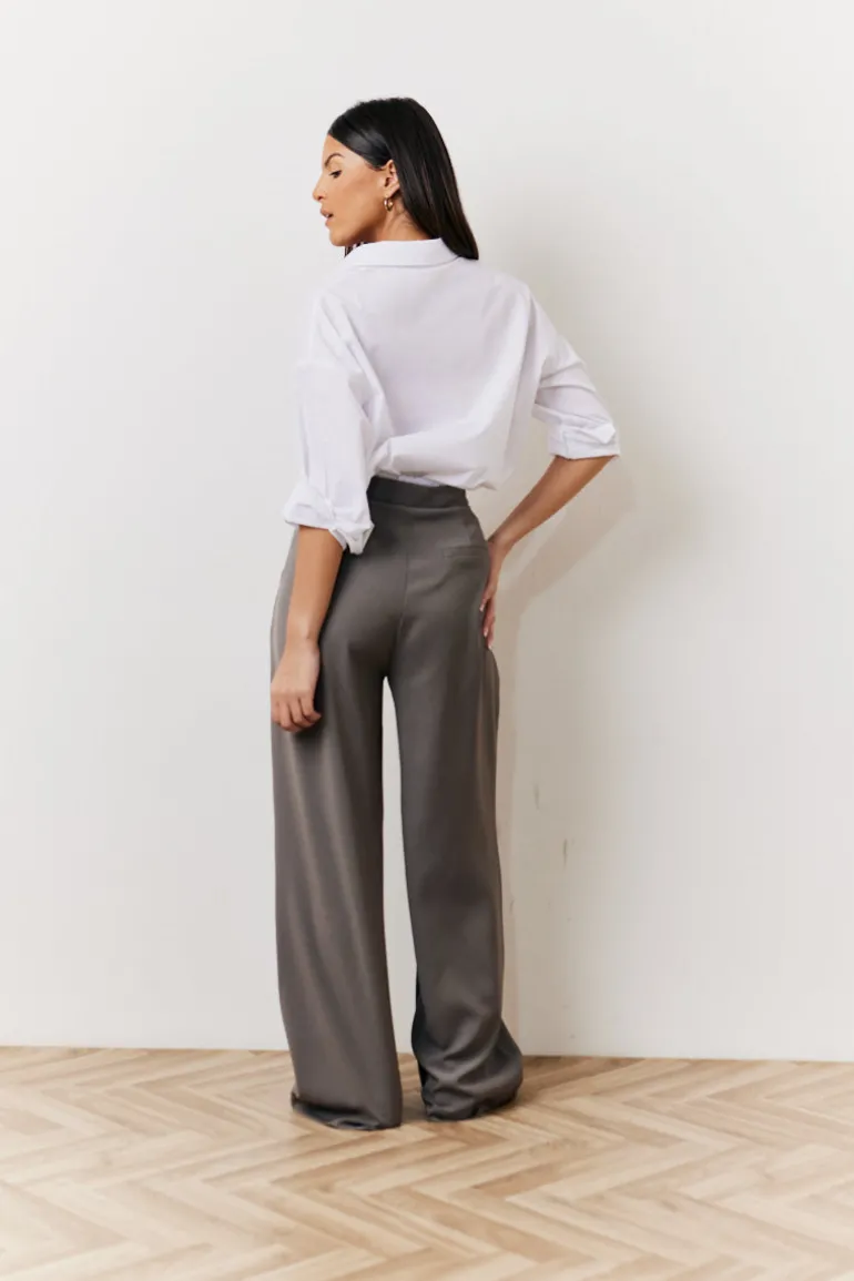 Grey Waistband Detail Tailored Trouser