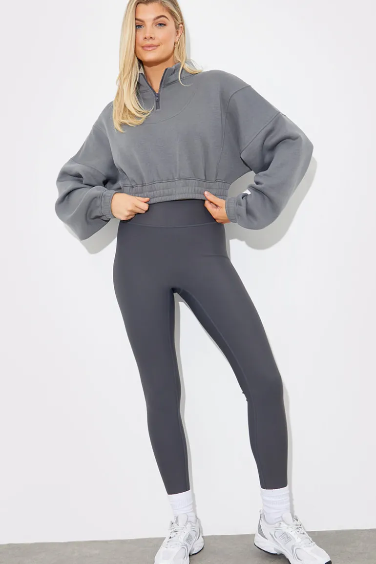 Half Zip Up Cropped Jersey Sweater