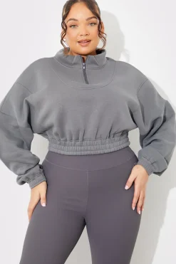 Half Zip Up Cropped Jersey Sweater