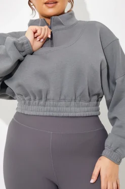 Half Zip Up Cropped Jersey Sweater