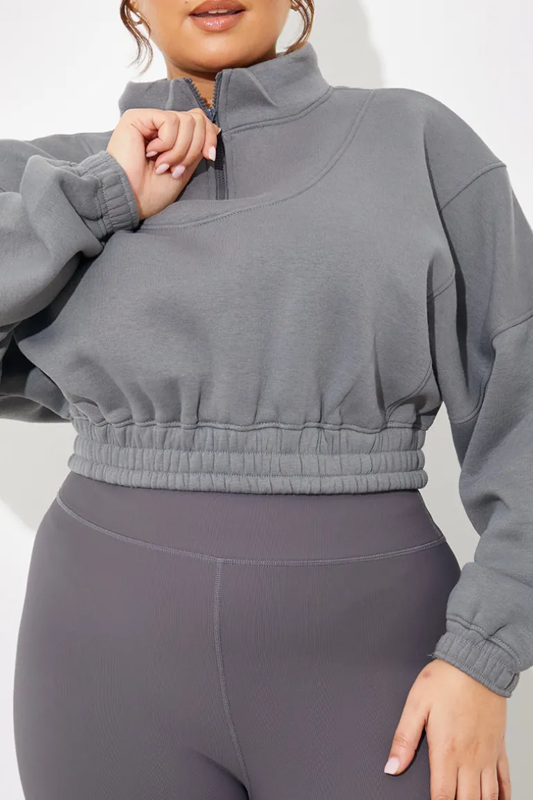 Half Zip Up Cropped Jersey Sweater