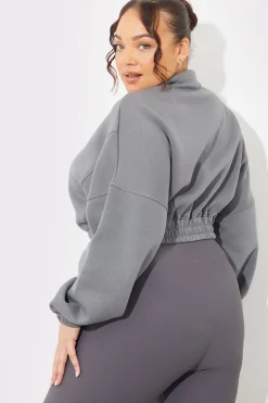 Half Zip Up Cropped Jersey Sweater