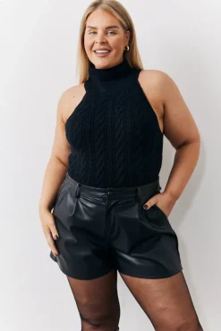 High Neck Cable Knit Sleeveless Top