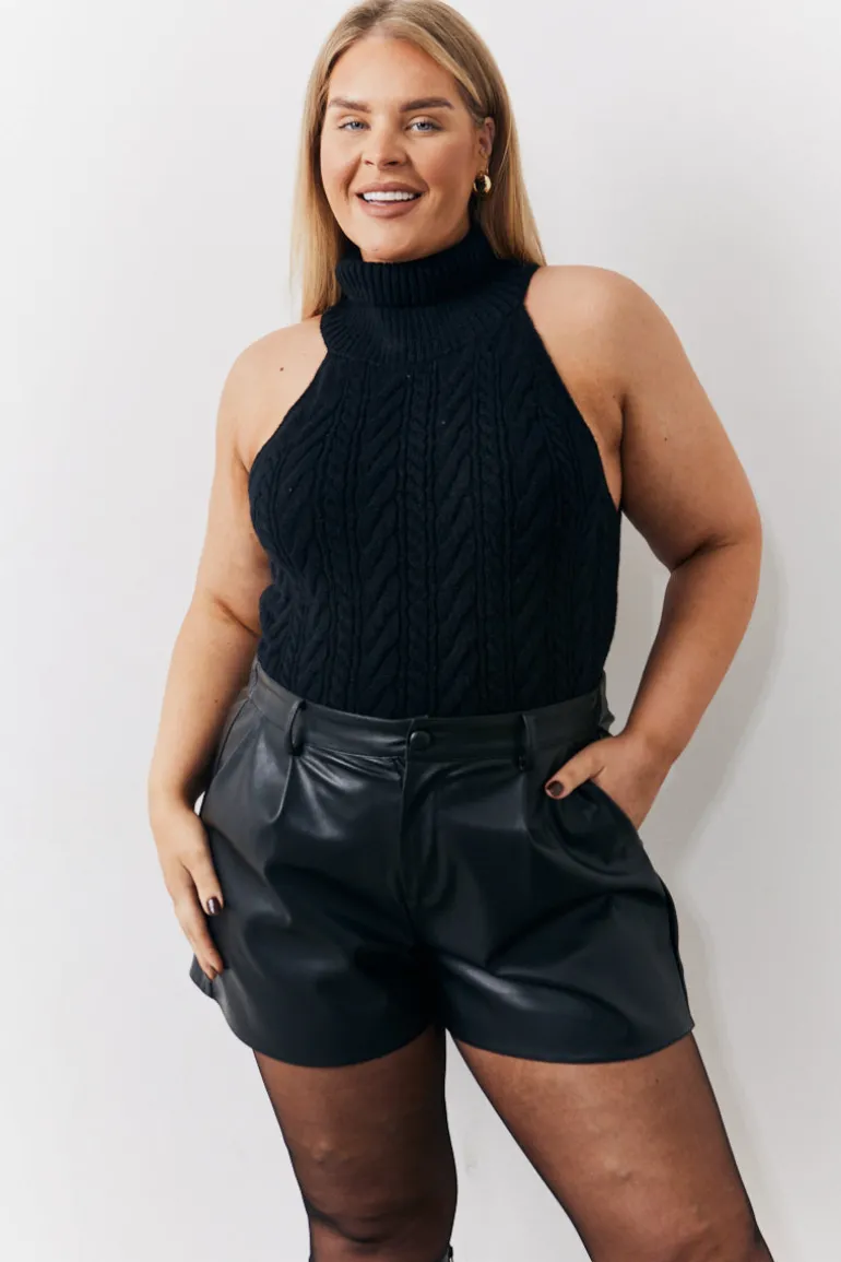 High Neck Cable Knit Sleeveless Top