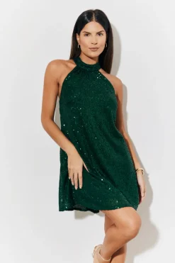 High Neck Sequin Swing Mini Dress