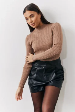 High Neck Variegated Rib Knit Bodysuit