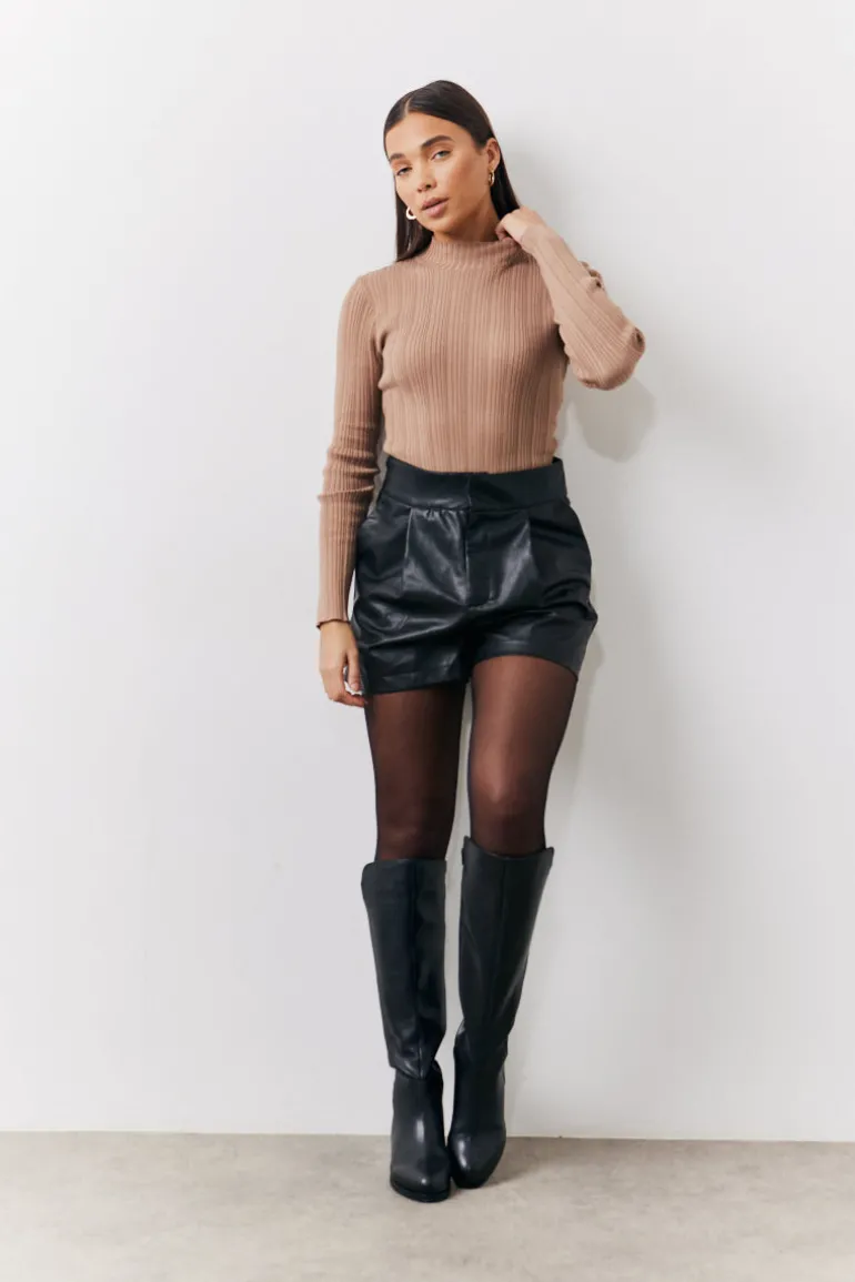 High Neck Variegated Rib Knit Bodysuit