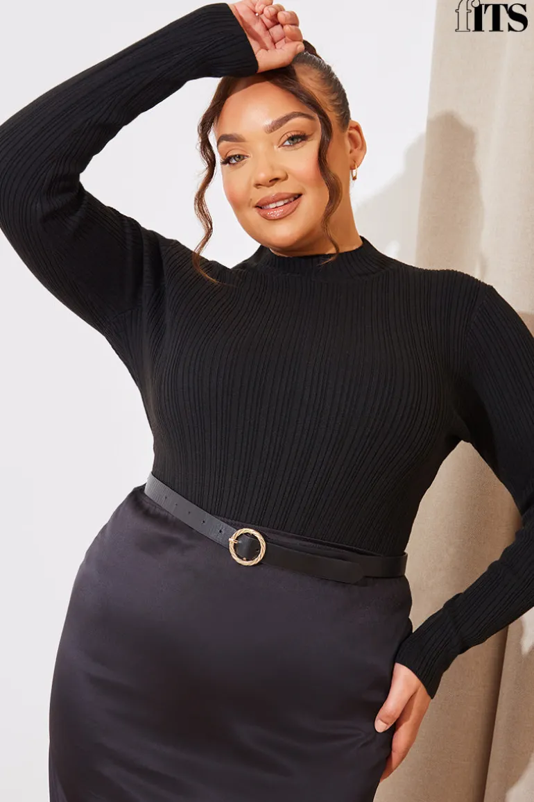High Neck Variegated Rib Knit Bodysuit