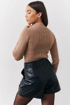 High Neck Variegated Rib Knit Bodysuit